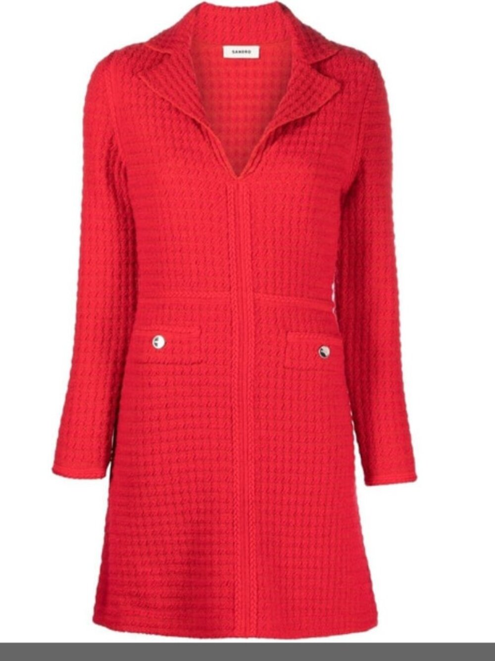 NWT Sandro Yvonne V-neck collared knit dress rouge red - Picture 3 of 8